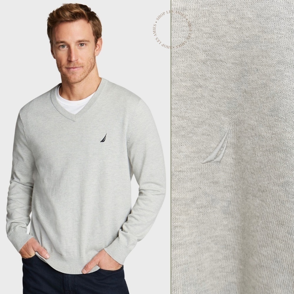 Nautica Mens Navtech Luxury Performance V-Neck Heather Grey Sweater XXL